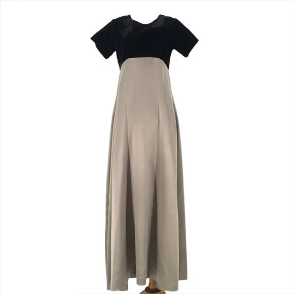 Dresses | Womens Velvet Dress Small Black Brown Maxi Short Sleeve Retro  Shimmer | Poshmark